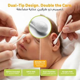 ENFANT Organic Baby Cotton Buds – Safety Swabs with Paper Stem, Round & Spiral Tips, 200pcs