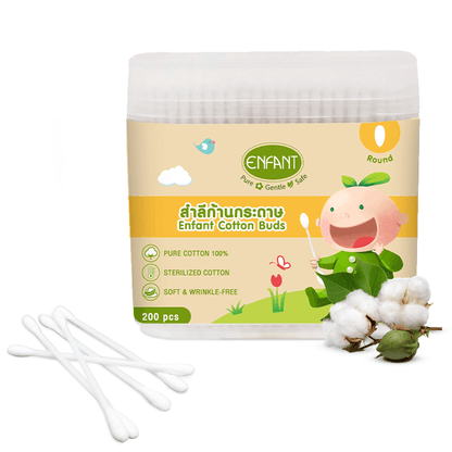 ENFANT Organic Cotton Buds - Dual-Tip Round & Spiral Safety Swabs (100% Pure Cotton)