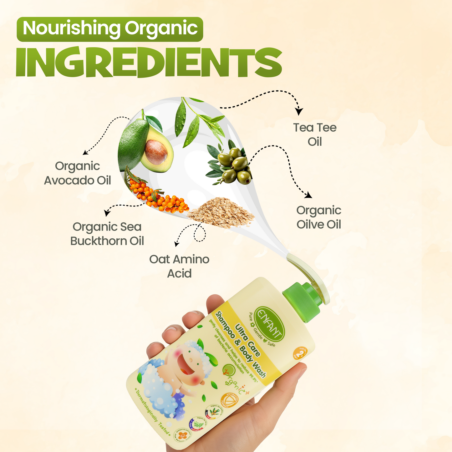 شامبو وغسول للجسم ألترا كير عضوي بلس من إنفانت، 500 مل