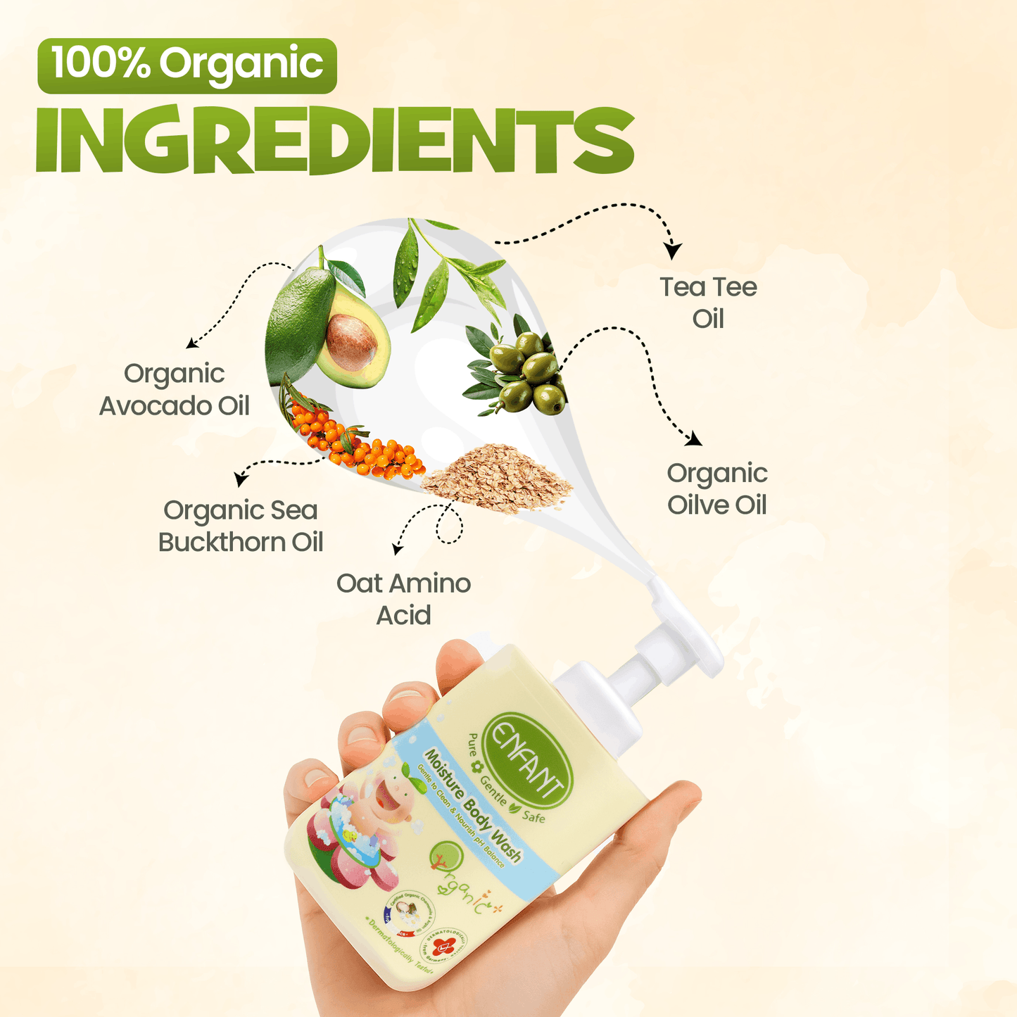 غسول الجسم العضوي المرطب من إنفانت، 300 مل
