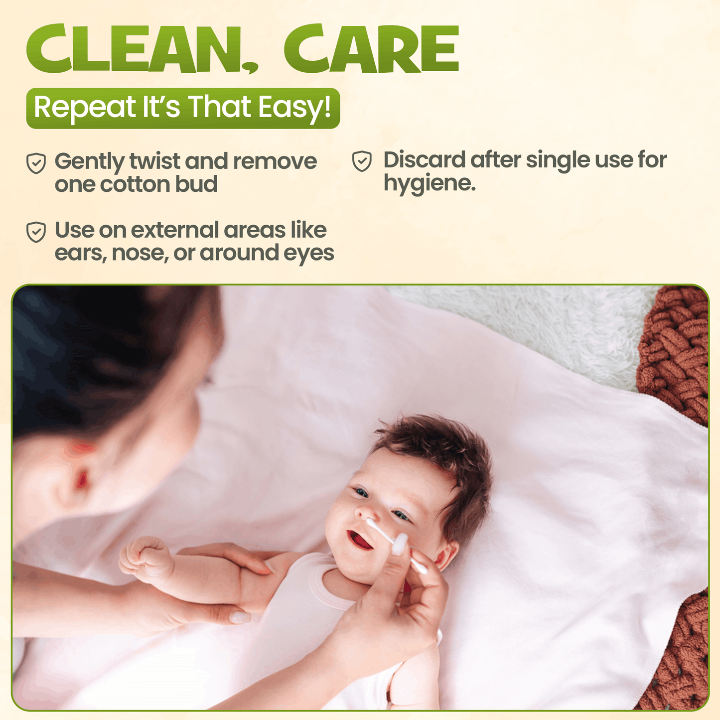 ENFANT Organic Cotton Buds - Dual-Tip Round & Spiral Safety Swabs (100% Pure Cotton)