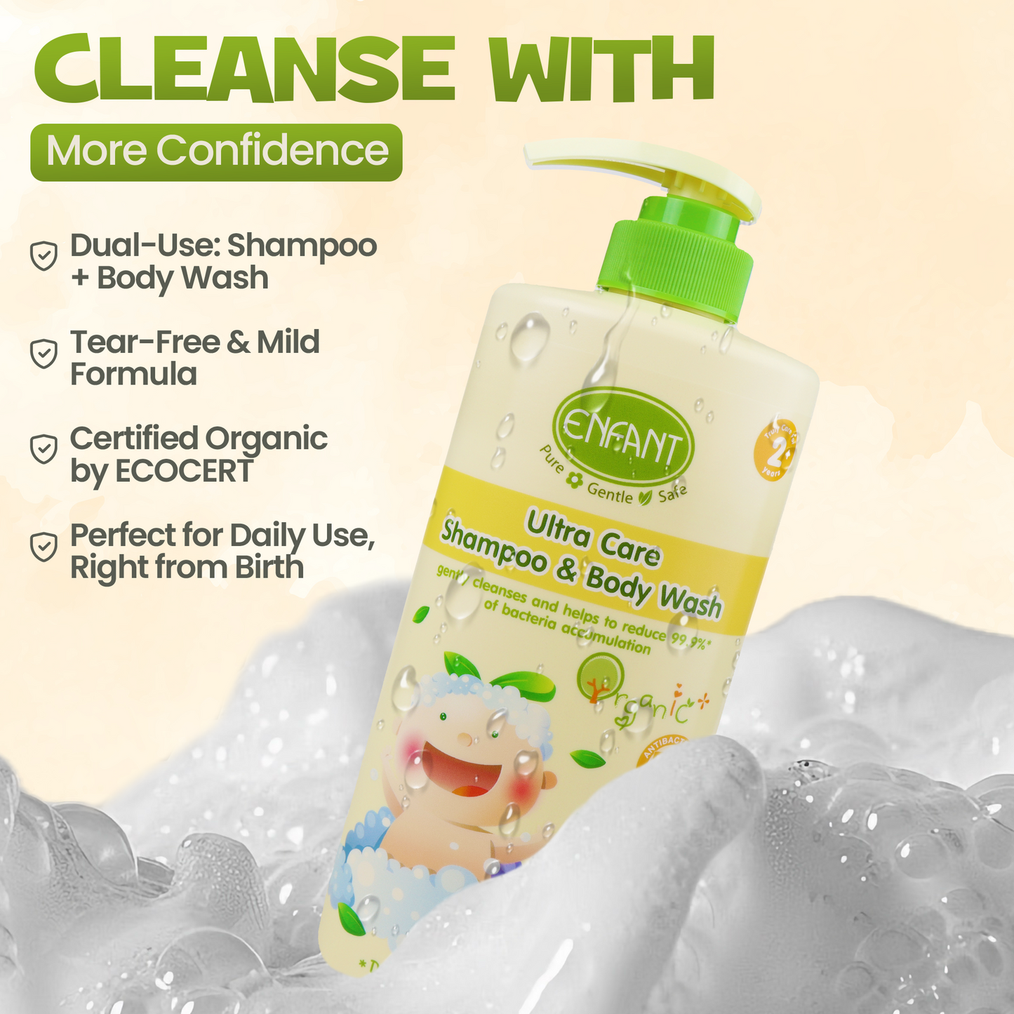 شامبو وغسول للجسم ألترا كير عضوي بلس من إنفانت، 500 مل