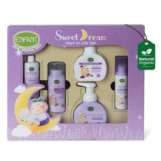 مجموعة هدايا إنفانت للمواليد الجدد - روتين ليلي مريح "أحلام سعيدة" | عضوي ومختبر من قبل أطباء الجلدية