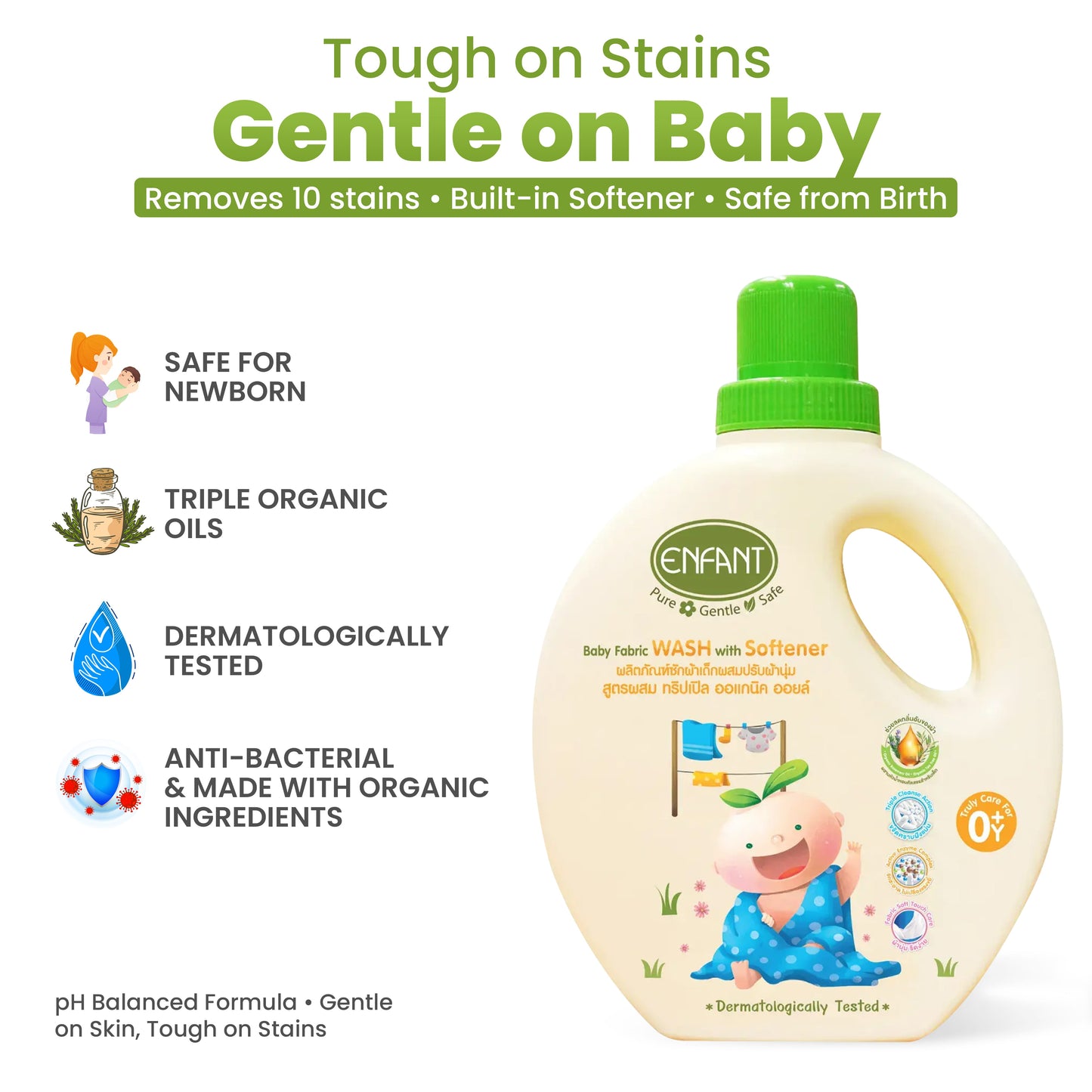 غسول إنفانت اللطيف لأقمشة الأطفال مع منعم 2 في 1 - نباتي وآمن لبشرة الأطفال حديثي الولادة الحساسة