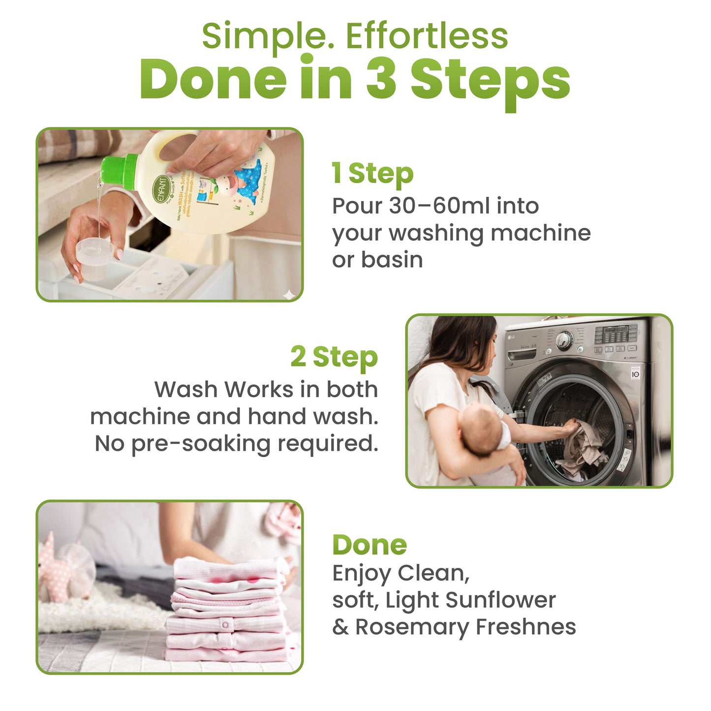 غسول إنفانت اللطيف لأقمشة الأطفال مع منعم 2 في 1 - نباتي وآمن لبشرة الأطفال حديثي الولادة الحساسة