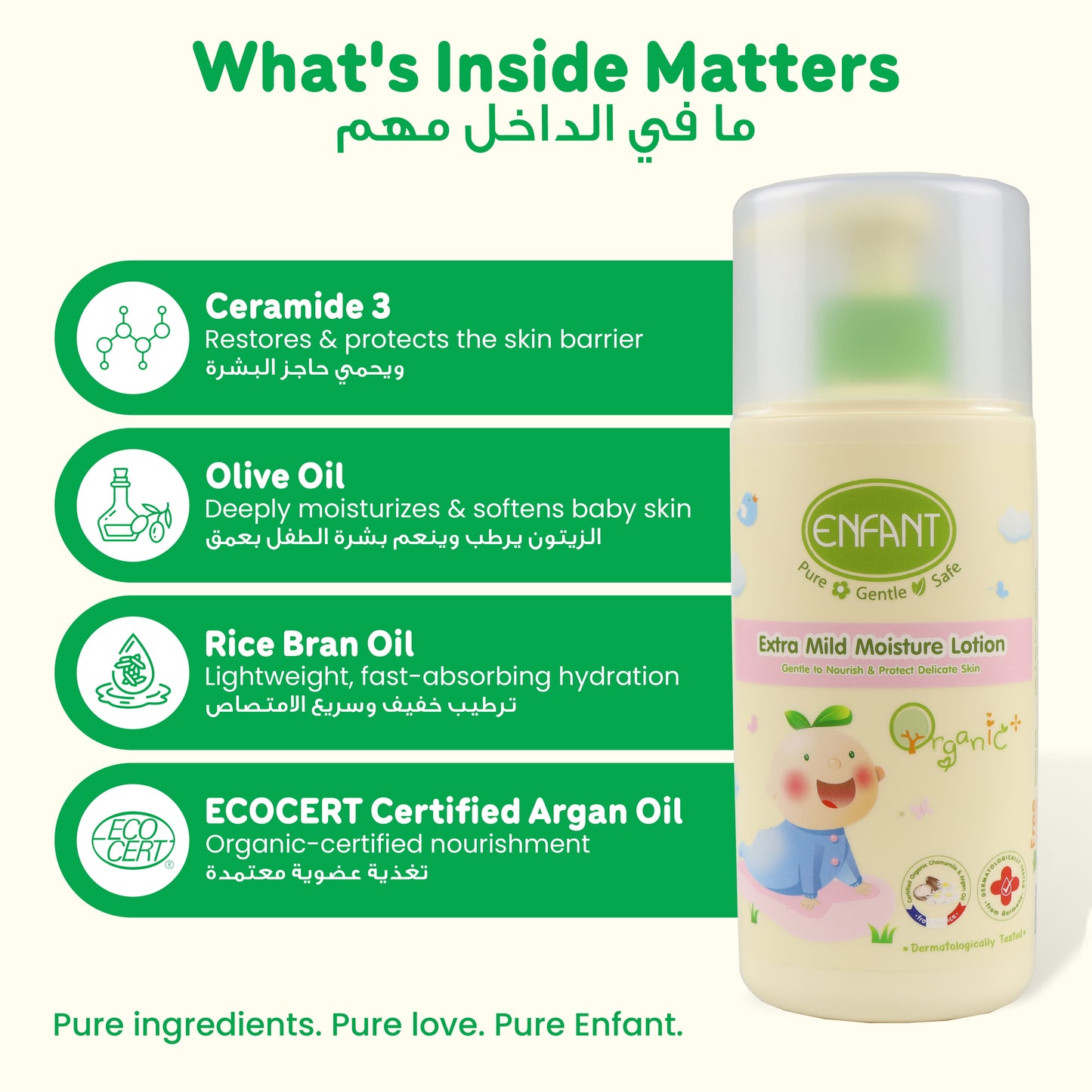 ENFANT Organic Plus Extra Mild Moisture Lotion - Hypoallergenic Baby Body Lotion for Sensitive Skin (UAE & Oman)