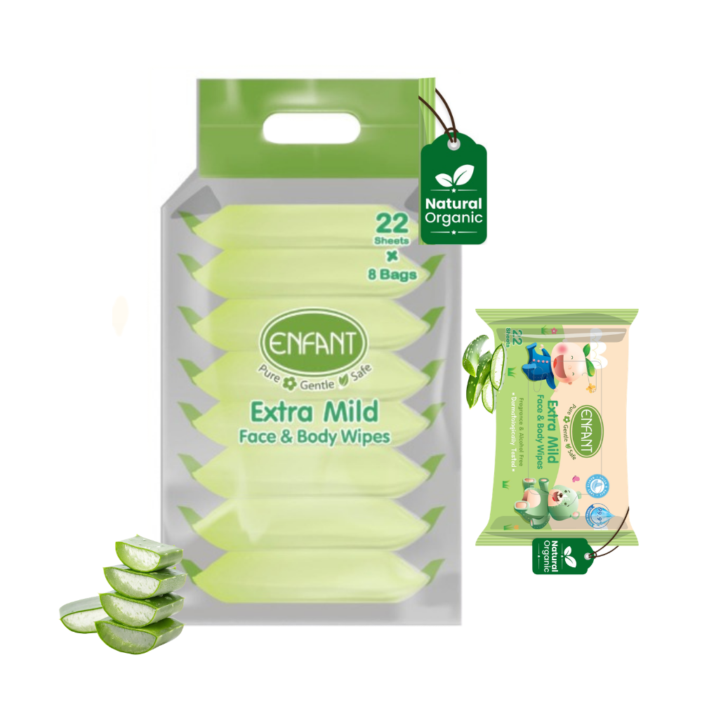 ENFANT Organic Plus Extra Mild Baby Wipes – 99% Pure Water & Plant-Based Face & Body Wipes (Fragrance-Free)