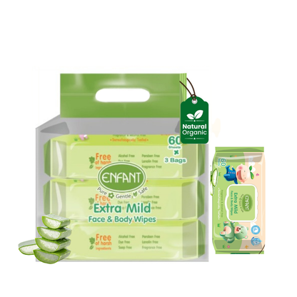 ENFANT Organic Plus Extra Mild Baby Wipes – 99% Pure Water & Plant-Based Face & Body Wipes (Fragrance-Free)